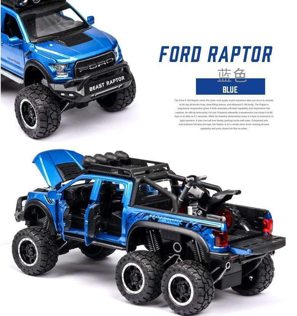 Planet Gates 1: 28 simulation Ford F150 Raptor off-road alloy car model children's sound and light toy car birthday gift blue car