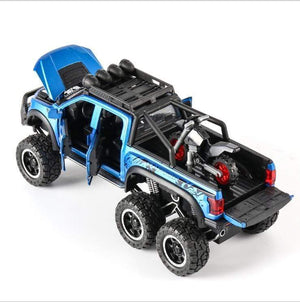 Planet Gates 1: 28 simulation Ford F150 Raptor off-road alloy car model children's sound and light toy car birthday gift blue car