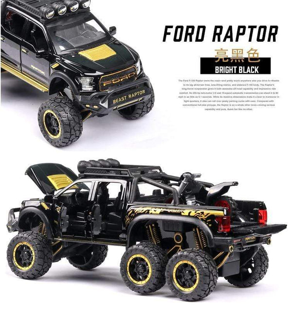 Planet Gates 1: 28 simulation Ford F150 Raptor off-road alloy car model children's sound and light toy car birthday gift blue car