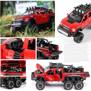 Planet Gates 1: 28 simulation Ford F150 Raptor off-road alloy car model children's sound and light toy car birthday gift blue car