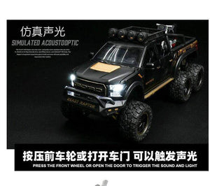 Planet Gates 1: 28 simulation Ford F150 Raptor off-road alloy car model children's sound and light toy car birthday gift blue car