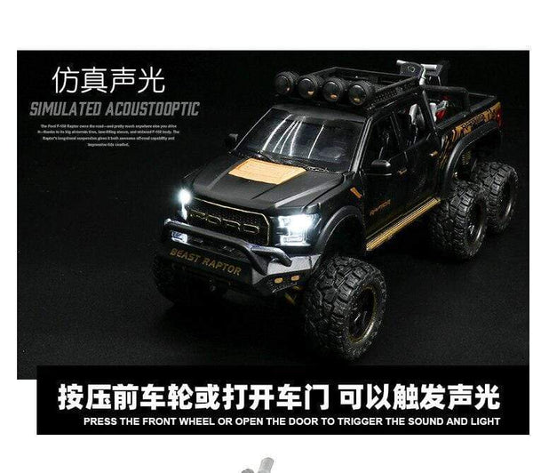 Planet Gates 1: 28 simulation Ford F150 Raptor off-road alloy car model children's sound and light toy car birthday gift blue car