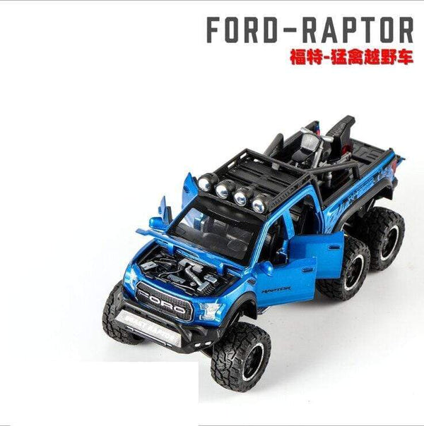 Planet Gates 1: 28 simulation Ford F150 Raptor off-road alloy car model children's sound and light toy car birthday gift blue car