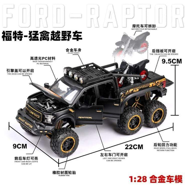 Planet Gates 1: 28 simulation Ford F150 Raptor off-road alloy car model children's sound and light toy car birthday gift blue car