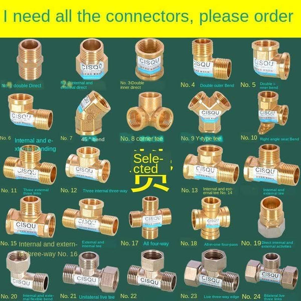 1/2IN Copper Tee Elbow Outer And Inner Wire Joint Double Inner Wire Direct Outer Tooth Four-way Gas Solar Water Pipe Fittings