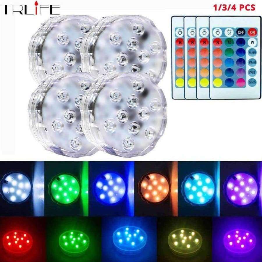 Planet Gates 1/3/4 PCS 10 Led Remote Controlled RGB Submersible Light Battery Operated Underwater Night Lamp Vase Bowl Outdoor Garden Party
