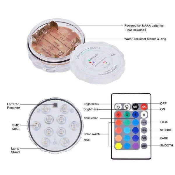 Planet Gates 1/3/4 PCS 10 Led Remote Controlled RGB Submersible Light Battery Operated Underwater Night Lamp Vase Bowl Outdoor Garden Party