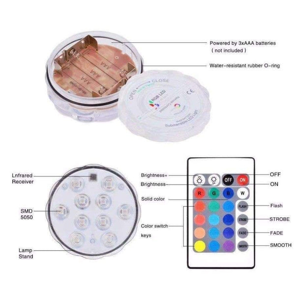 Planet Gates 1/3/4 PCS 10 Led Remote Controlled RGB Submersible Light Battery Operated Underwater Night Lamp Vase Bowl Outdoor Garden Party