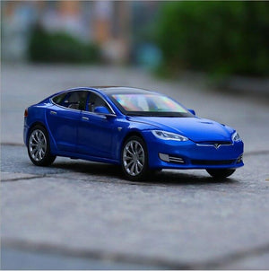 Planet Gates 1/32 Alloy Tesla Model S  Saloon Toy Vehicle Simulation Sound Light Pull Back Toys Car For Children Kids Gift blue car