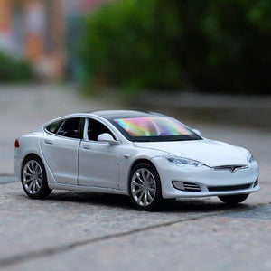 Planet Gates 1/32 Alloy Tesla Model S  Saloon Toy Vehicle Simulation Sound Light Pull Back Toys Car For Children Kids Gift blue car
