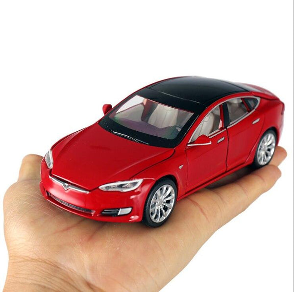 Planet Gates 1/32 Alloy Tesla Model S  Saloon Toy Vehicle Simulation Sound Light Pull Back Toys Car For Children Kids Gift blue car