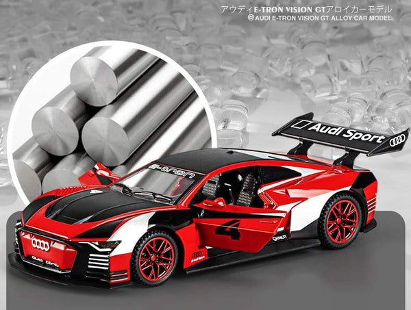 Planet Gates 1:32 Audi car model GT Le Mans racing simulation alloy pull back sound and light door children's metal toy car Birthday boy gift