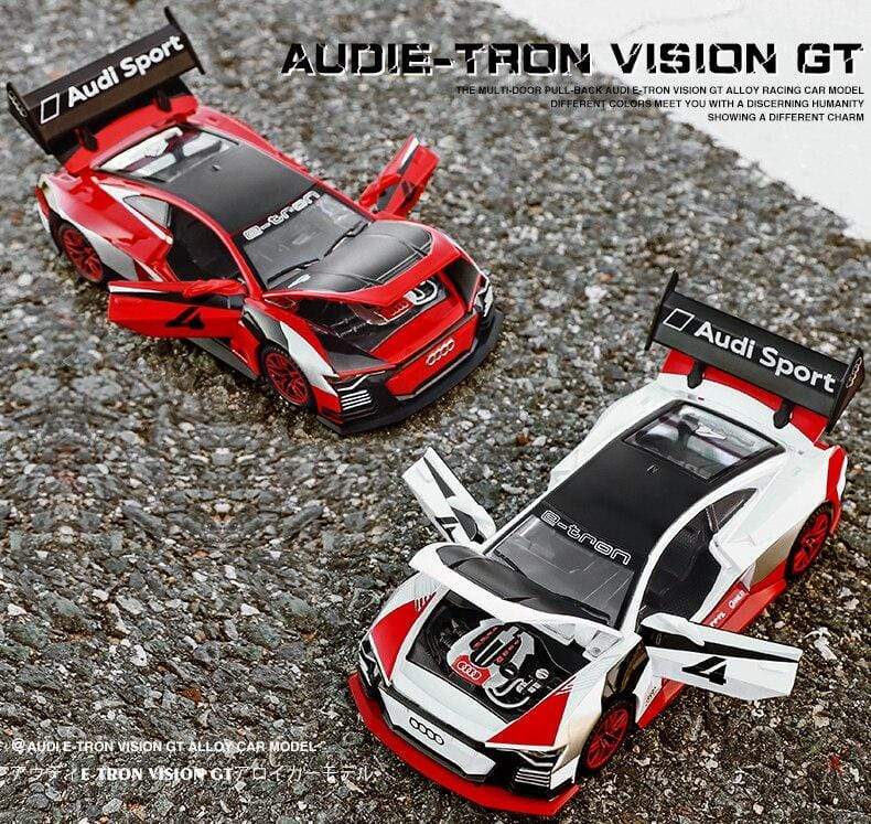 Planet Gates 1:32 Audi car model GT Le Mans racing simulation alloy pull back sound and light door children's metal toy car Birthday boy gift