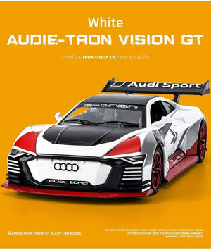 Planet Gates 1:32 Audi car model GT Le Mans racing simulation alloy pull back sound and light door children's metal toy car Birthday boy gift