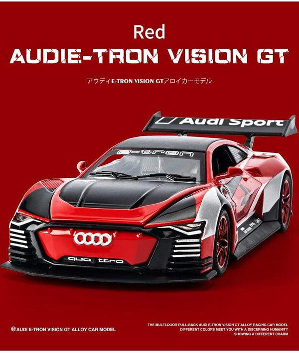 Planet Gates 1:32 Audi car model GT Le Mans racing simulation alloy pull back sound and light door children's metal toy car Birthday boy gift