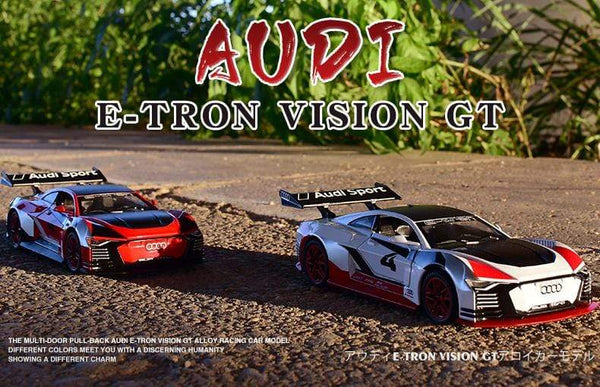 Planet Gates 1:32 Audi car model GT Le Mans racing simulation alloy pull back sound and light door children's metal toy car Birthday boy gift