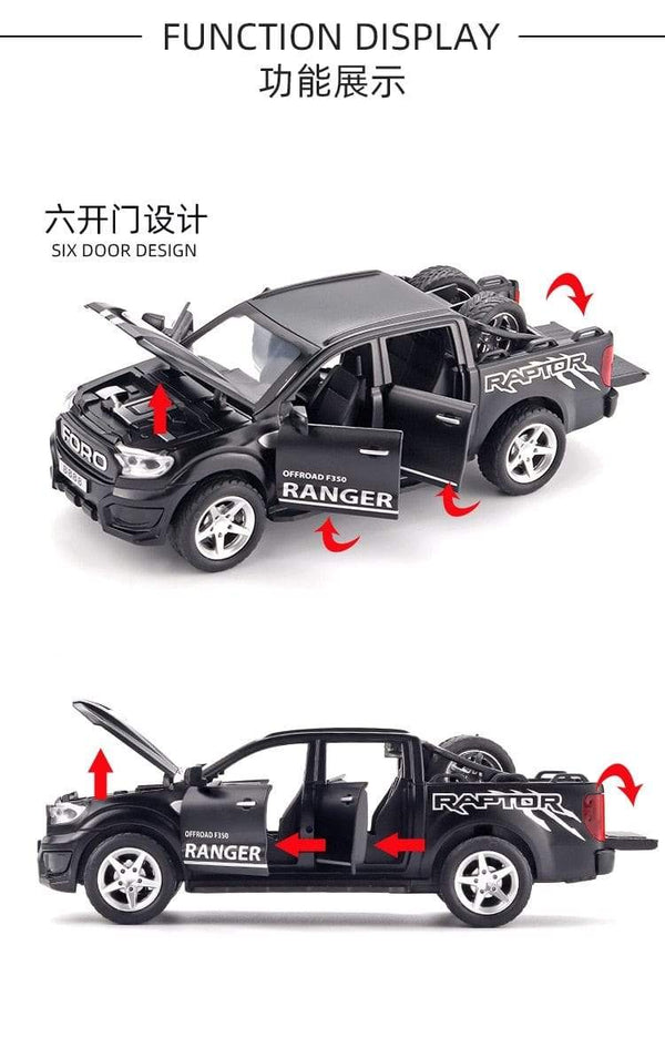 Planet Gates 1:32 Ford F350 Raptor Pickup Alloy Car Model Simulation Pull Back Sound And Light Children's Toy Car Collection Ornaments Gifts