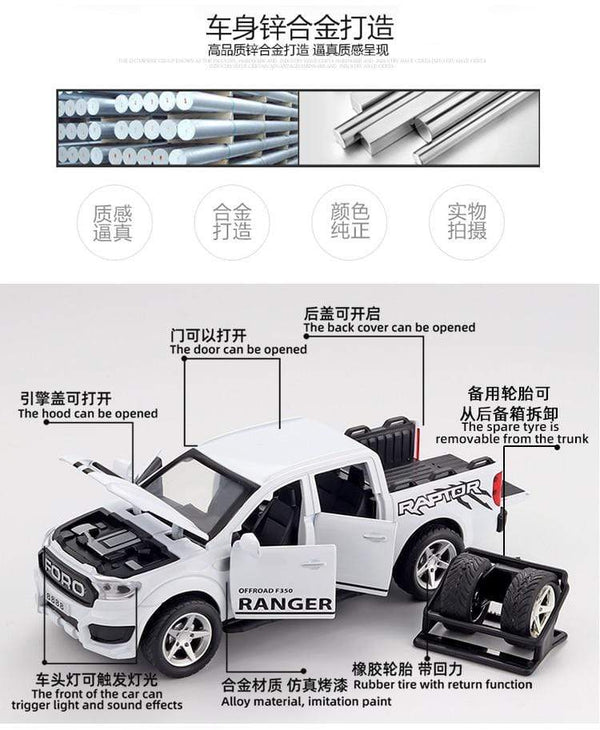 Planet Gates 1:32 Ford F350 Raptor Pickup Alloy Car Model Simulation Pull Back Sound And Light Children's Toy Car Collection Ornaments Gifts