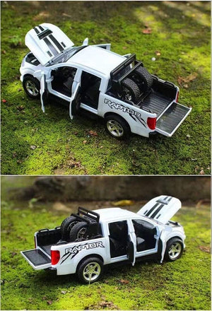 Planet Gates 1:32 Ford F350 Raptor Pickup Alloy Car Model Simulation Pull Back Sound And Light Children's Toy Car Collection Ornaments Gifts