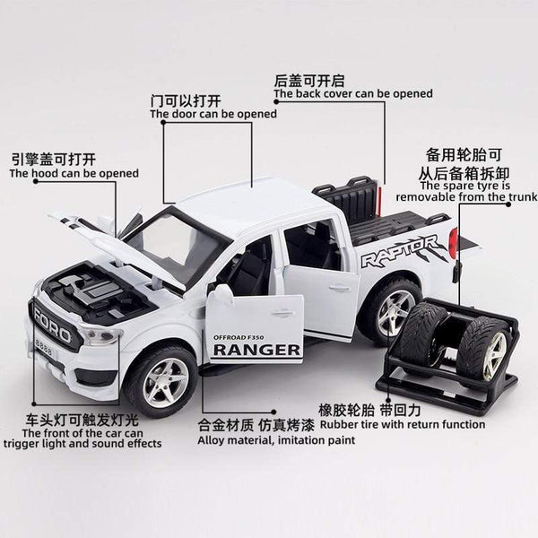 Planet Gates 1:32 Ford F350 Raptor Pickup Alloy Car Model Simulation Pull Back Sound And Light Children's Toy Car Collection Ornaments Gifts