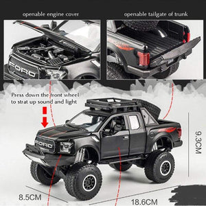 Planet Gates 1:32 Ford Raptor F150 Big Wheel Alloy Diecast Car Model Car Pull Back Vehicle Collection Children Toy Car Gifts