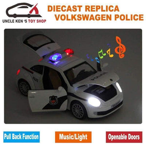 Planet Gates 1:32 Scale 15CM Length Diecast Model Beetle Police Cars Toys For Boys As Present With Openable Doors/Pull Back Function/Music