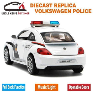 Planet Gates 1:32 Scale 15CM Length Diecast Model Beetle Police Cars Toys For Boys As Present With Openable Doors/Pull Back Function/Music