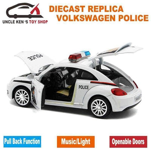 Planet Gates 1:32 Scale 15CM Length Diecast Model Beetle Police Cars Toys For Boys As Present With Openable Doors/Pull Back Function/Music