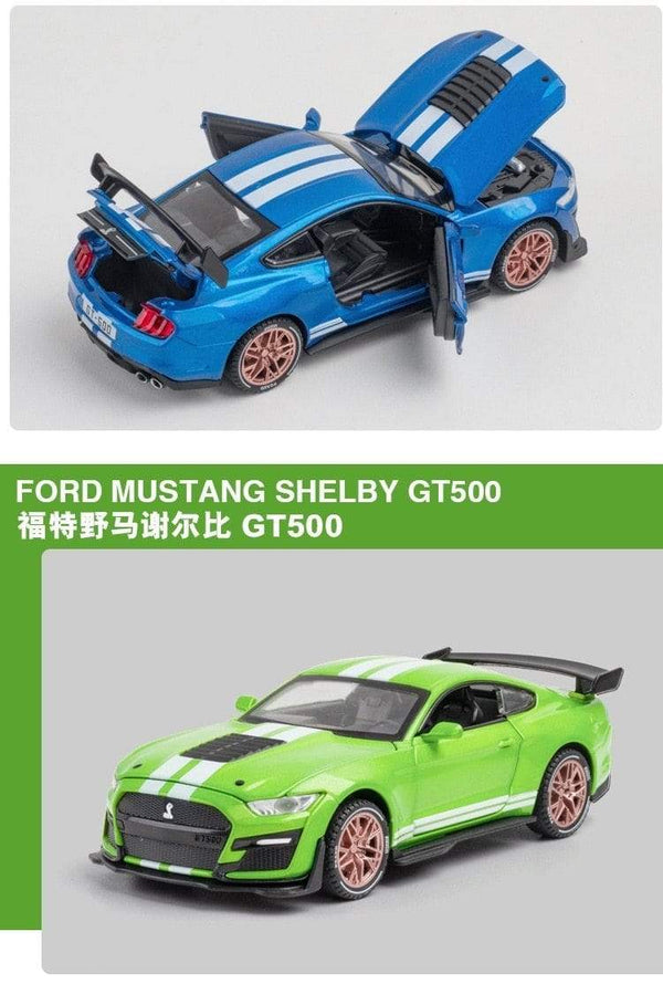 Planet Gates 1/32 Simulation Ford Mustang Shelby GT500 Model Car Boy Alloy Sound and Light Pull Back Boy Toy Car Gift Collection Decoration