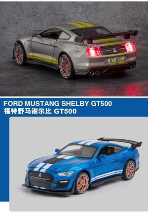 Planet Gates 1/32 Simulation Ford Mustang Shelby GT500 Model Car Boy Alloy Sound and Light Pull Back Boy Toy Car Gift Collection Decoration