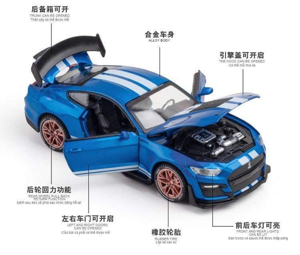Planet Gates 1/32 Simulation Ford Mustang Shelby GT500 Model Car Boy Alloy Sound and Light Pull Back Boy Toy Car Gift Collection Decoration
