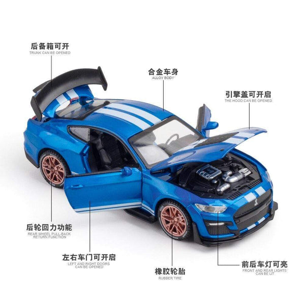 Planet Gates 1/32 Simulation Ford Mustang Shelby GT500 Model Car Boy Alloy Sound and Light Pull Back Boy Toy Car Gift Collection Decoration