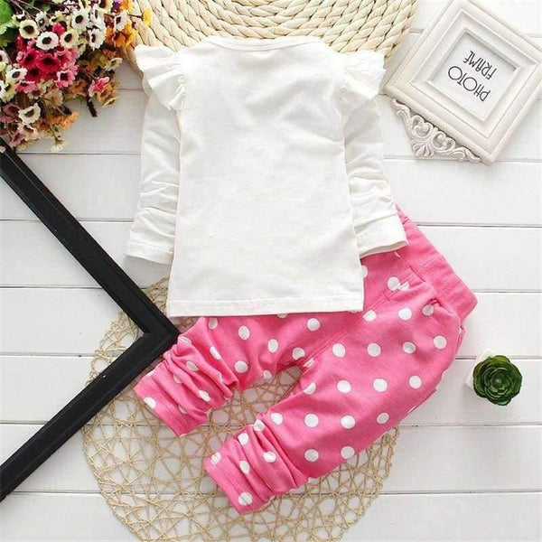 Planet Gates 1 / 3M Spring children girls clothing sets mouse early autumn clothes bow tops t shirt leggings pants baby kids 2 pcs suit