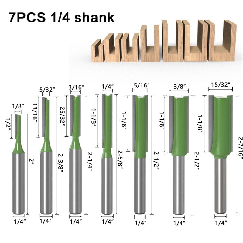 Planet Gates 1/4 Inch 6mm Shank Straight Bit Milling Cutter Single Double Flute Wood Cutters Tungsten Carbide Router Bit Woodworking Tool Set
