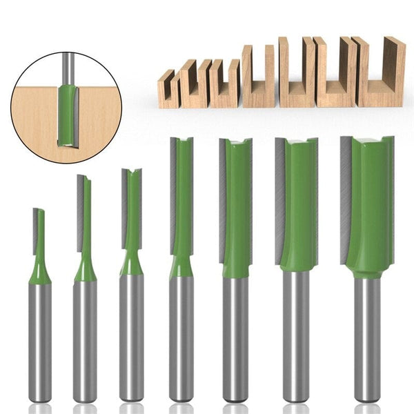 Planet Gates 1/4 Inch 6mm Shank Straight Bit Milling Cutter Single Double Flute Wood Cutters Tungsten Carbide Router Bit Woodworking Tool Set