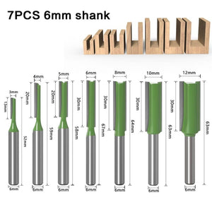 Planet Gates 1/4 Inch 6mm Shank Straight Bit Milling Cutter Single Double Flute Wood Cutters Tungsten Carbide Router Bit Woodworking Tool Set