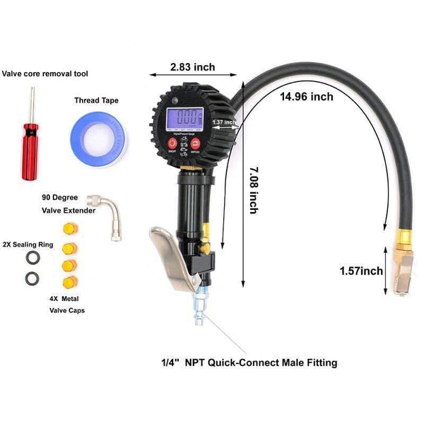 Planet Gates 1/4 NPT Quick Connect Digital Tire Inflator with Pressure Gauge 0-200PSI Air Chuck and Compressor Accessories Tire Repair Tools
