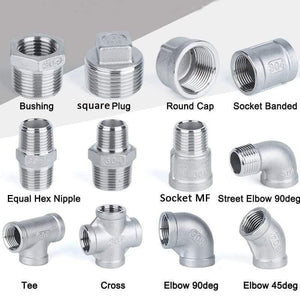 1/4 to 3/4" SS304 Stainless Steel Thread Elbow Cross Nipple Tube Plug Tee Cap End Pipe Fitting Nipple
