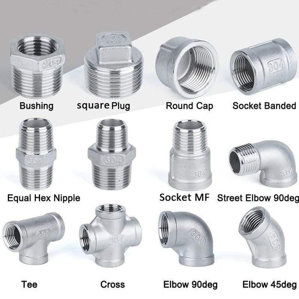 1/4 to 3/4" SS304 Stainless Steel Thread Elbow Cross Nipple Tube Plug Tee Cap End Pipe Fitting Nipple