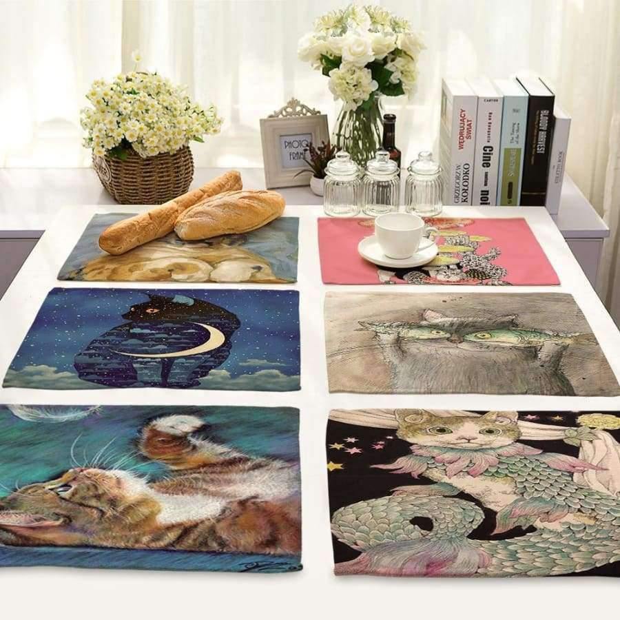 Planet Gates 1 / 42X32CM Designs Cartoon Cat Table Mats For Dining Table Mermaid King Bowl Tableware Pad Coaster Kitchen Accessories Retro