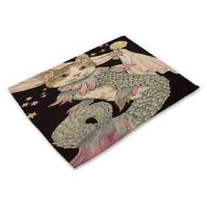 Planet Gates 1 / 42X32CM Designs Cartoon Cat Table Mats For Dining Table Mermaid King Bowl Tableware Pad Coaster Kitchen Accessories Retro