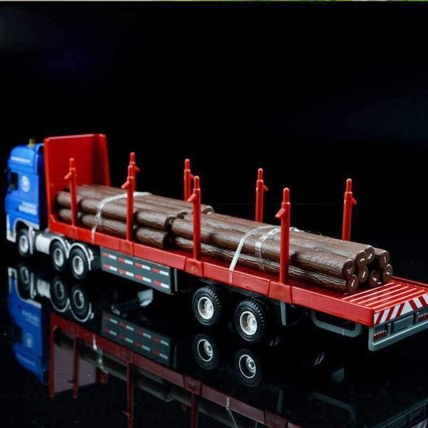 Planet Gates 1:50 Cargo Container Wood Transporter Truck Engineering Vehicle Model Alloy Metal Flatbed Trailer Trucks Toys Favorites Model