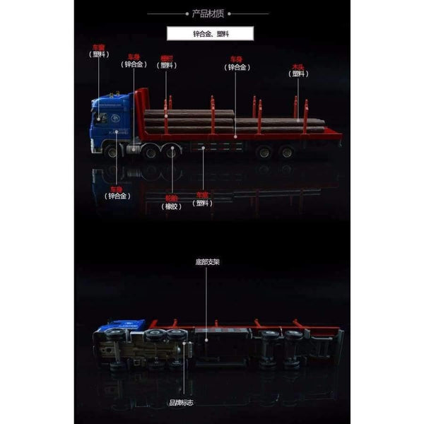 Planet Gates 1:50 Cargo Container Wood Transporter Truck Engineering Vehicle Model Alloy Metal Flatbed Trailer Trucks Toys Favorites Model