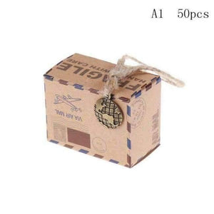 Planet Gates 1 50X New Vintage Candy Box New Stamp Design Chocolate Packaging Kraft Gift Box Wedding Favors and Gifts Bag Party Supplies