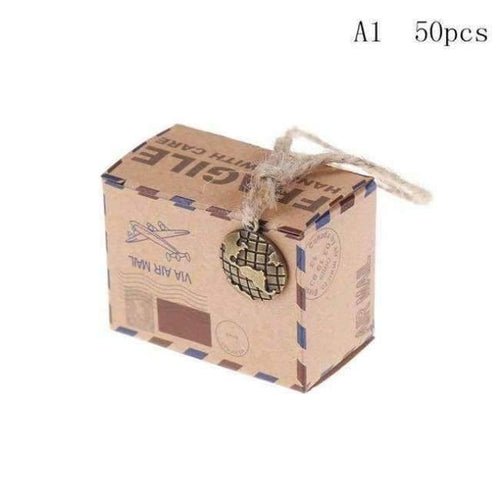 Planet Gates 1 50X New Vintage Candy Box New Stamp Design Chocolate Packaging Kraft Gift Box Wedding Favors and Gifts Bag Party Supplies