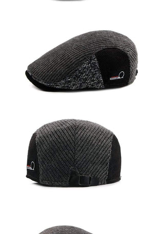 Planet Gates 1 / 55-60CM Hat Men Patchwork Wool Knitted Hat, Cabbie Flat Caps Men Solid Color Cabbie Boina Flat