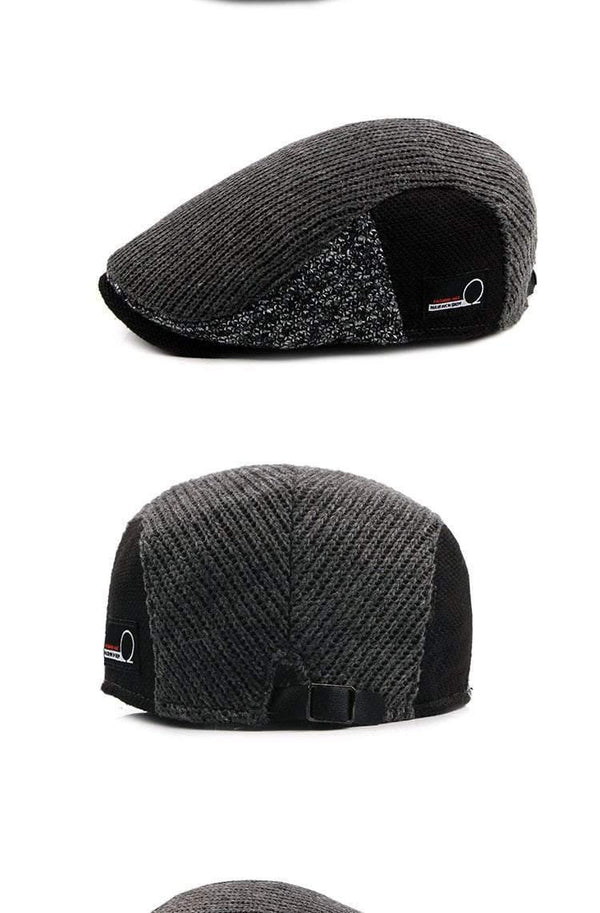 Planet Gates 1 / 55-60CM Hat Men Patchwork Wool Knitted Hat, Cabbie Flat Caps Men Solid Color Cabbie Boina Flat
