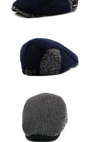 Planet Gates 1 / 55-60CM Hat Men Patchwork Wool Knitted Hat, Cabbie Flat Caps Men Solid Color Cabbie Boina Flat