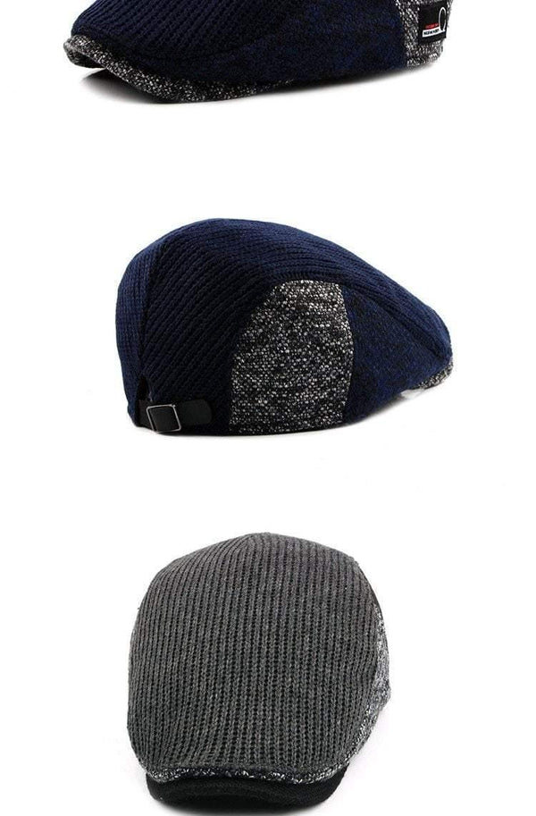 Planet Gates 1 / 55-60CM Hat Men Patchwork Wool Knitted Hat, Cabbie Flat Caps Men Solid Color Cabbie Boina Flat