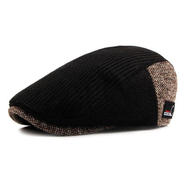 Hat Men Patchwork Wool Knitted Hat, Cabbie Flat Caps Men Solid Color Cabbie Boina Flat - Planet Gates